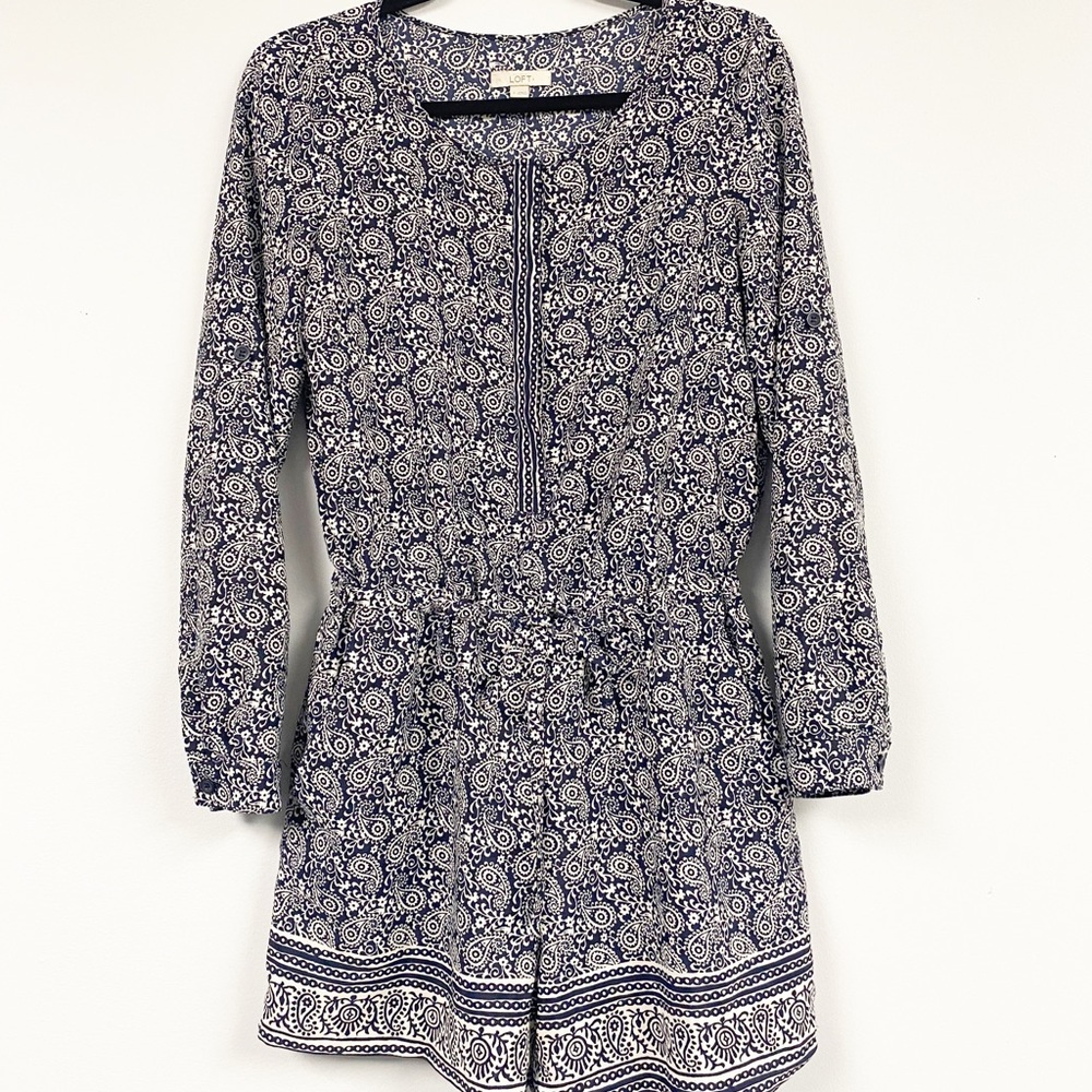 Loft Blue and White Paisley Romper
